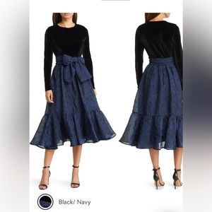 Tie Waist Tiered Long Sleeve Midi Dress